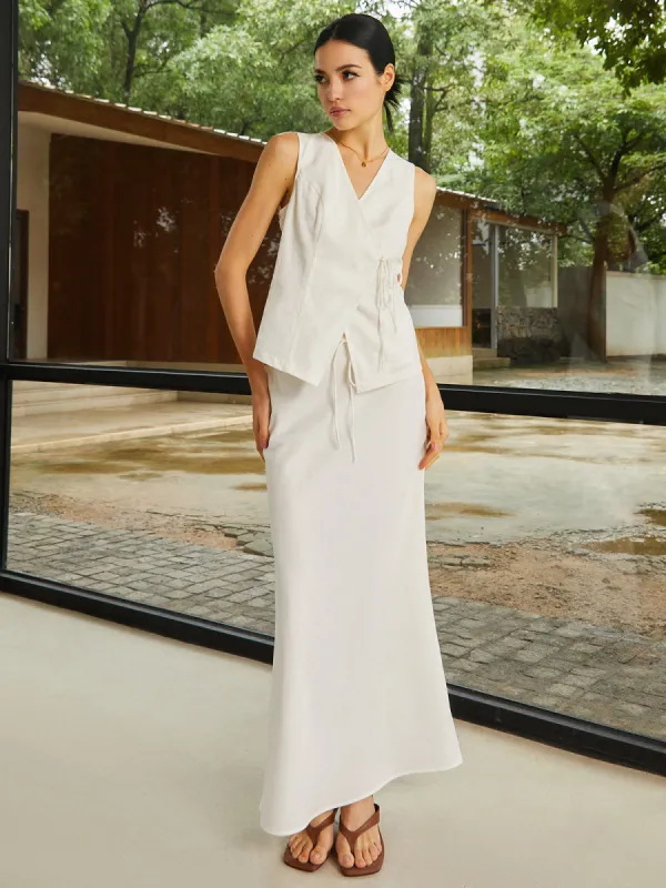 Cotton & Linen Plain Sleeveless Skirt Set sold by COMMENSE