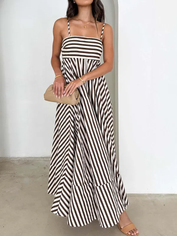 Striped Pleated Cami Long Dress sold by COMMENSE