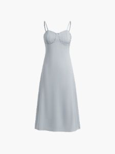 Rhinestone Satin Midi Dress sold by COMMENSE