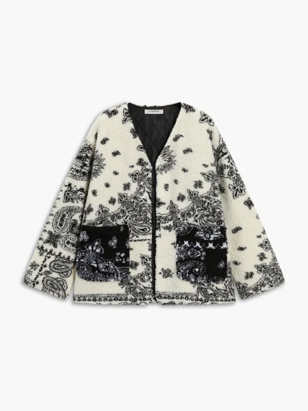 Floral Print Pocket Fleece Coat sold by COMMENSE