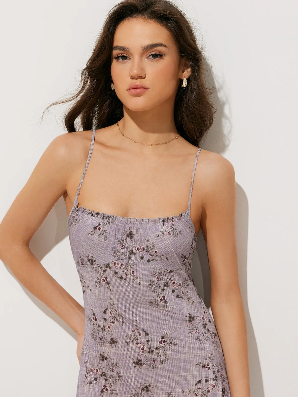 Floral Print Asymmetrical Hem Cami Midi Dress sold by COMMENSE product image thumbnail 4