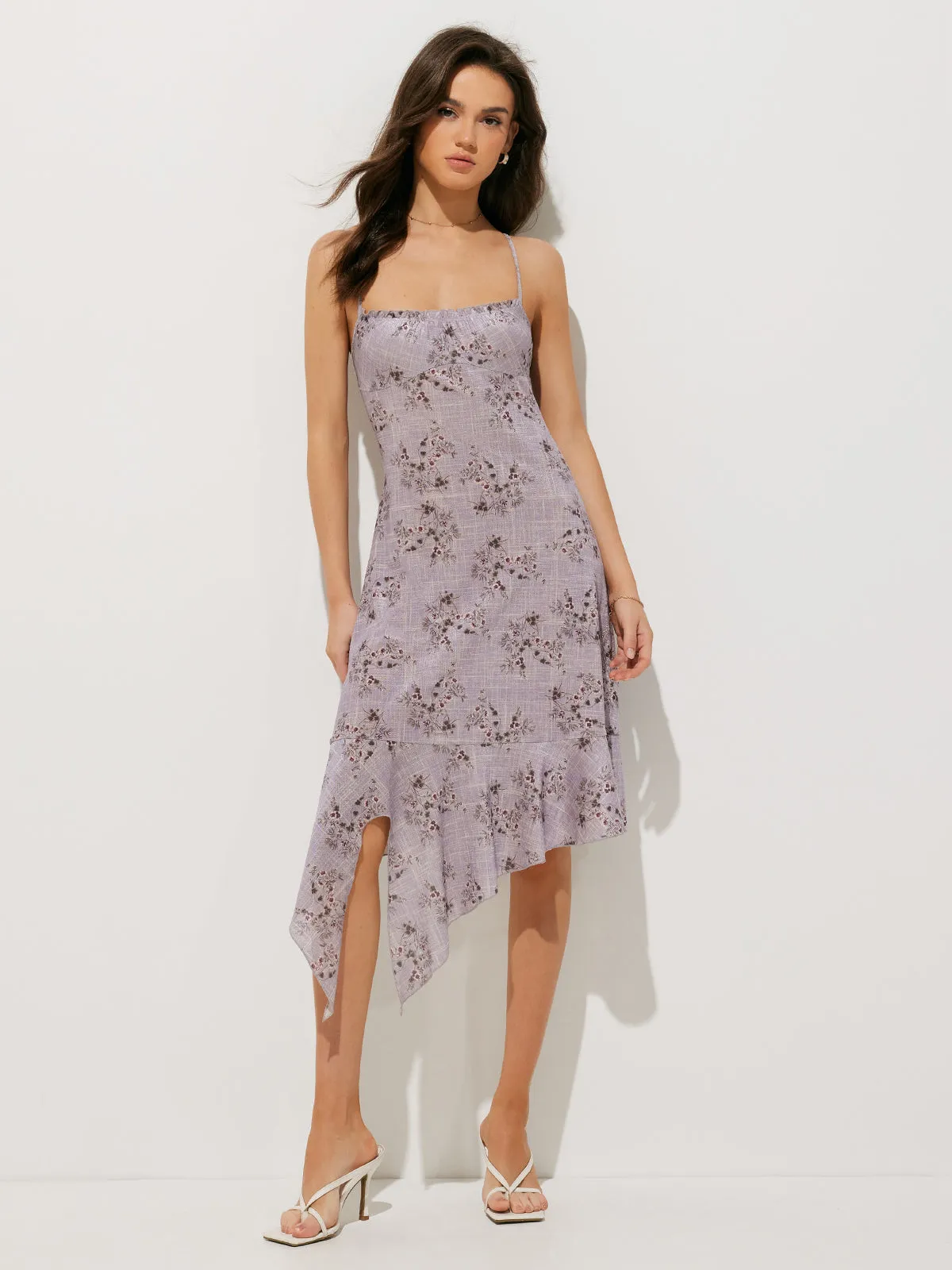 Floral Print Asymmetrical Hem Cami Midi Dress sold by COMMENSE product image thumbnail 2