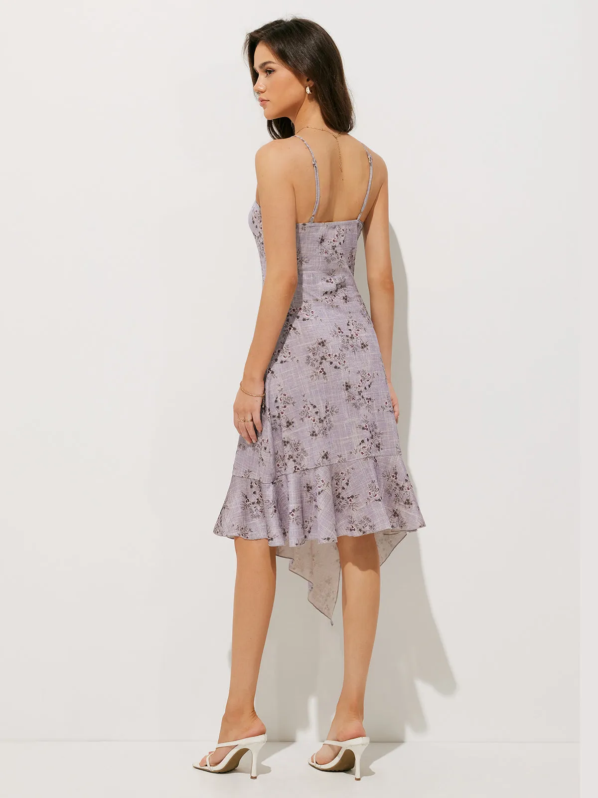 Floral Print Asymmetrical Hem Cami Midi Dress sold by COMMENSE product image thumbnail 5