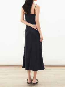 V-Neck Lace Trim Satin FLowy Strap Midi Dress sold by COMMENSE