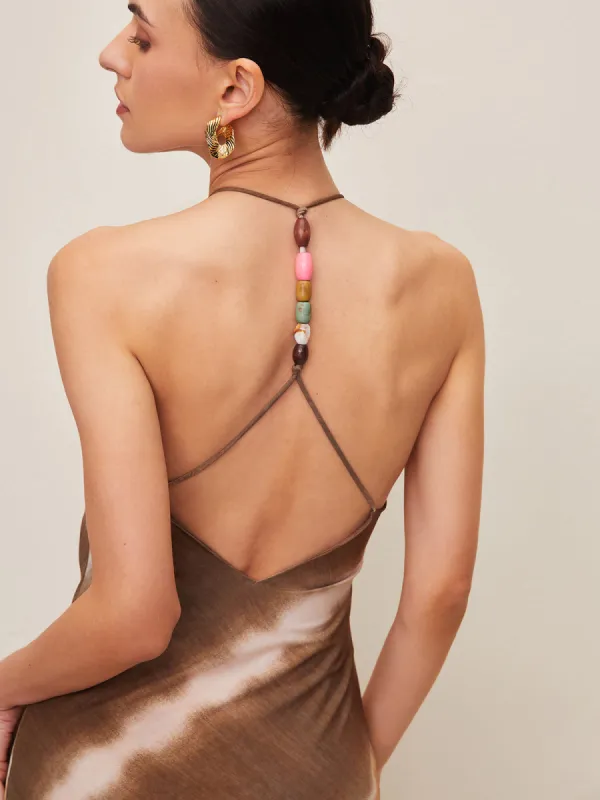 Print Cowl Neck Backless Long Dress sold by COMMENSE