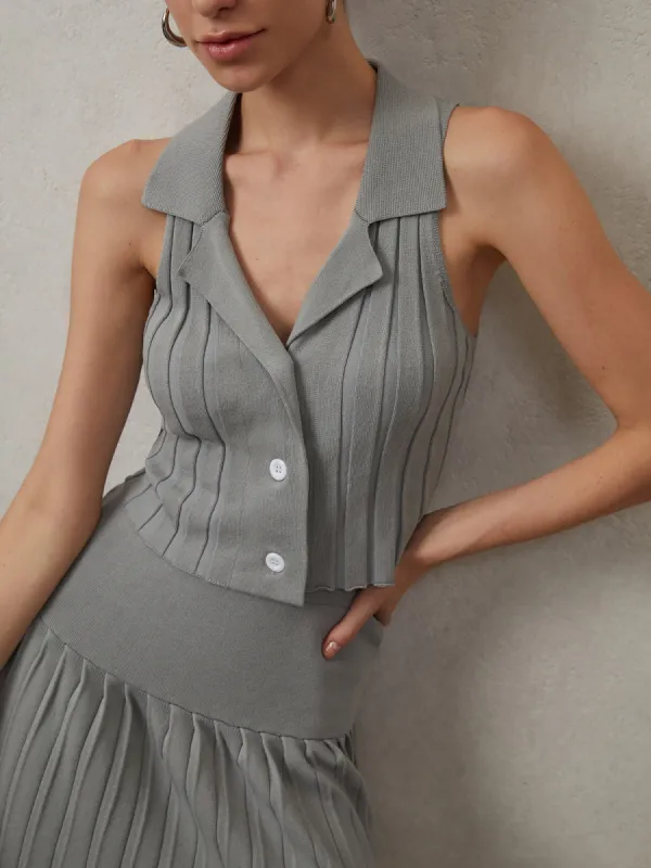 Effortlessly Pleated Sleeveless Sweater Vest sold by COMMENSE