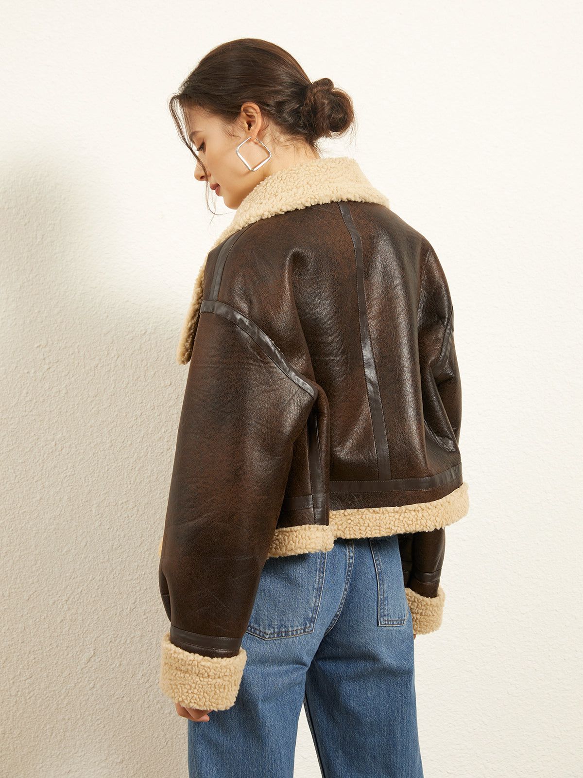 Leisurely Shearling Leather Flight Jacket sold by COMMENSE product image thumbnail 5