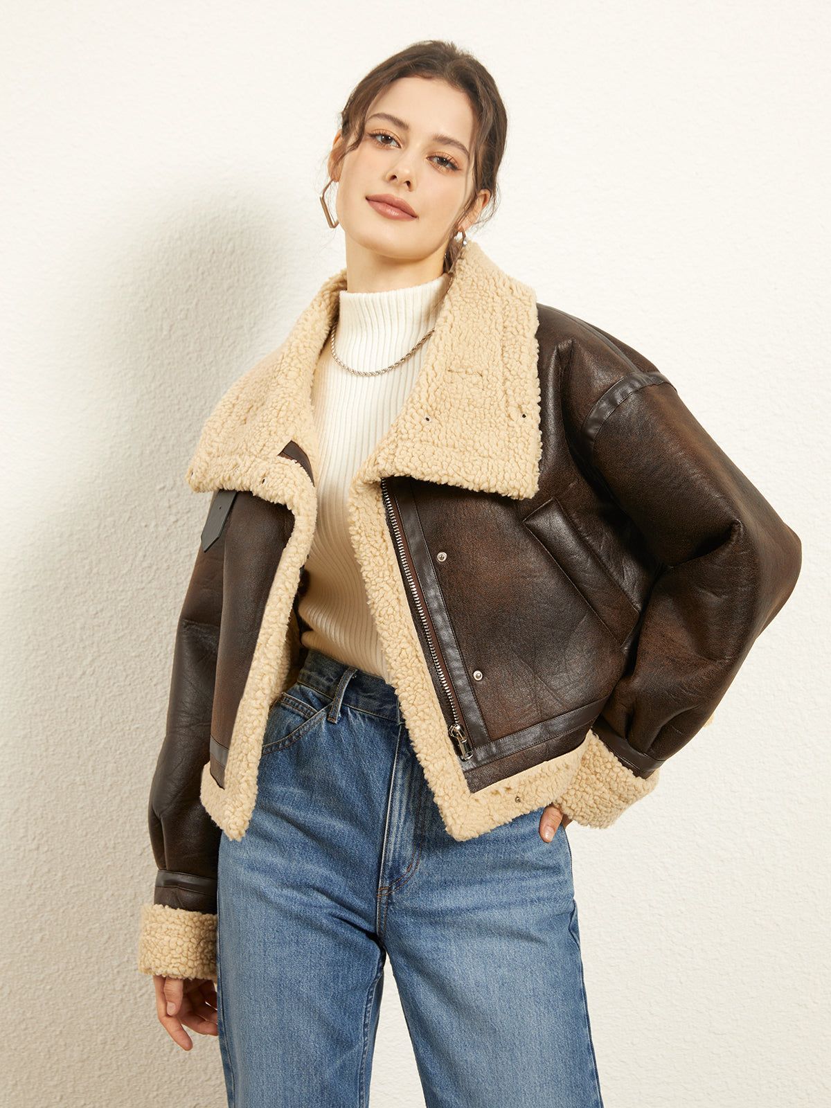 Leisurely Shearling Leather Flight Jacket sold by COMMENSE product image thumbnail 3