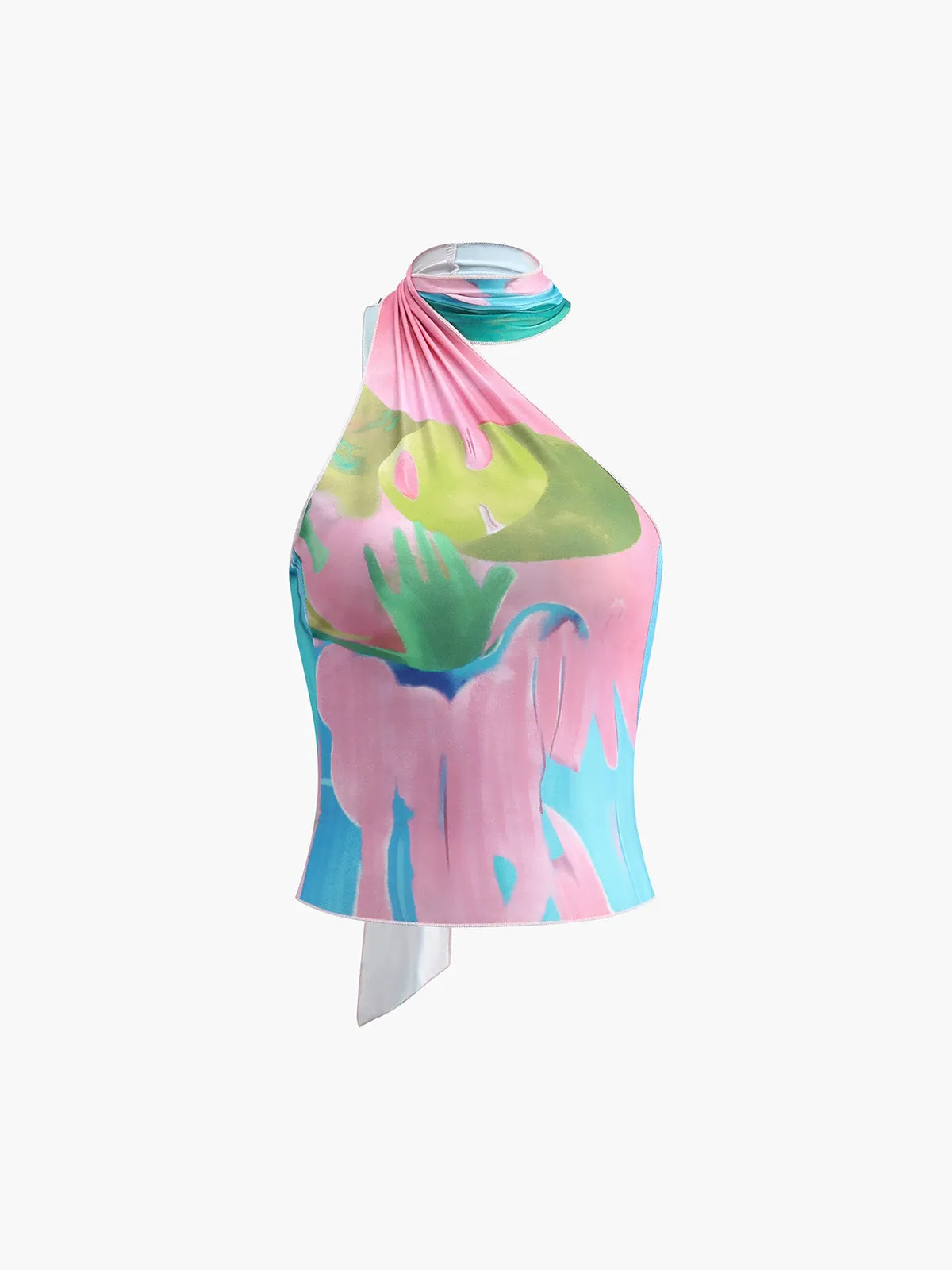 Printed Backless Halter Top sold by COMMENSE