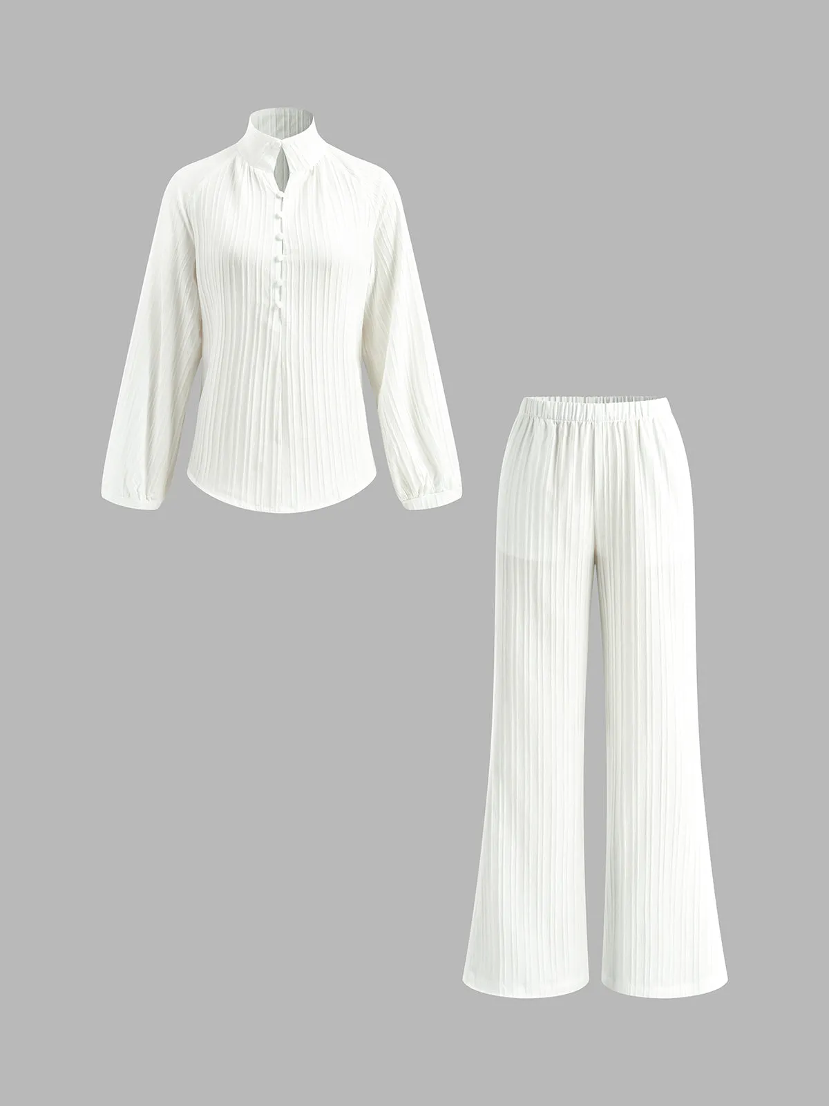 Stand Collar Bishop Sleeve Pants Set sold by COMMENSE