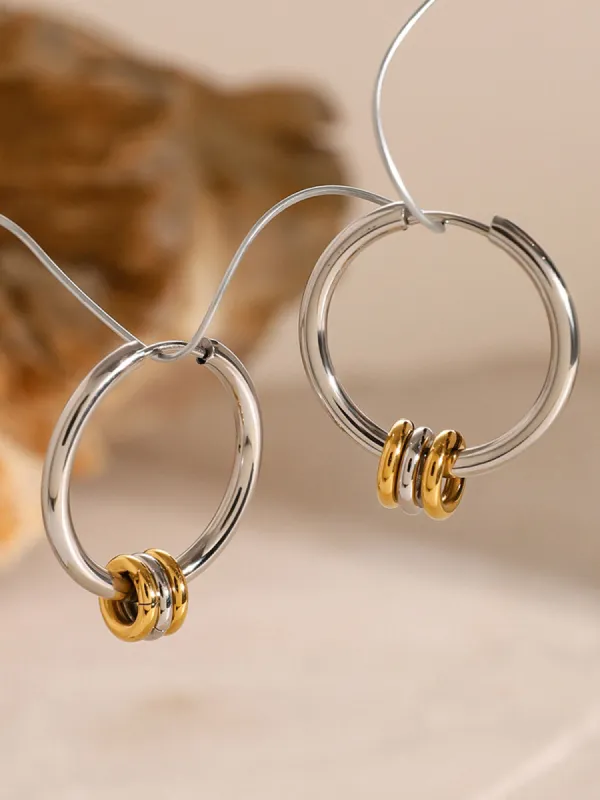 Tow Tone Beading Silver Hoop Earrings sold by COMMENSE