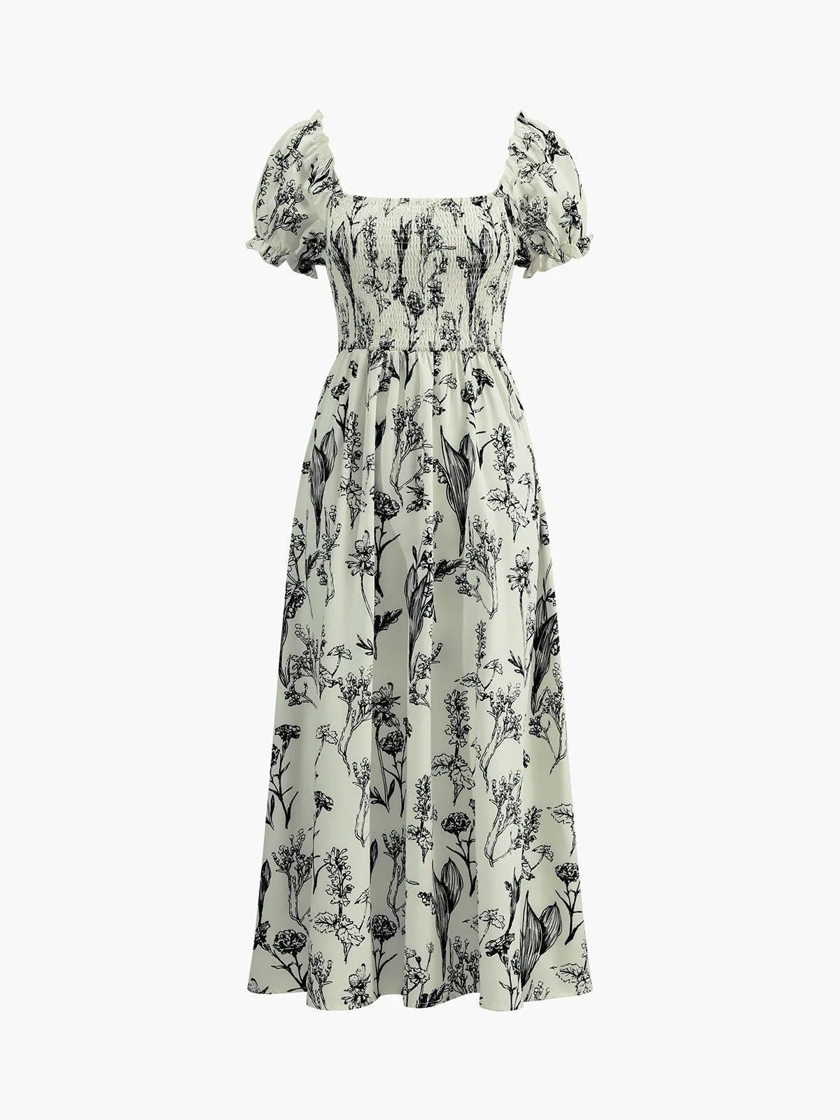 Floral Shirred Midi Dress sold by COMMENSE