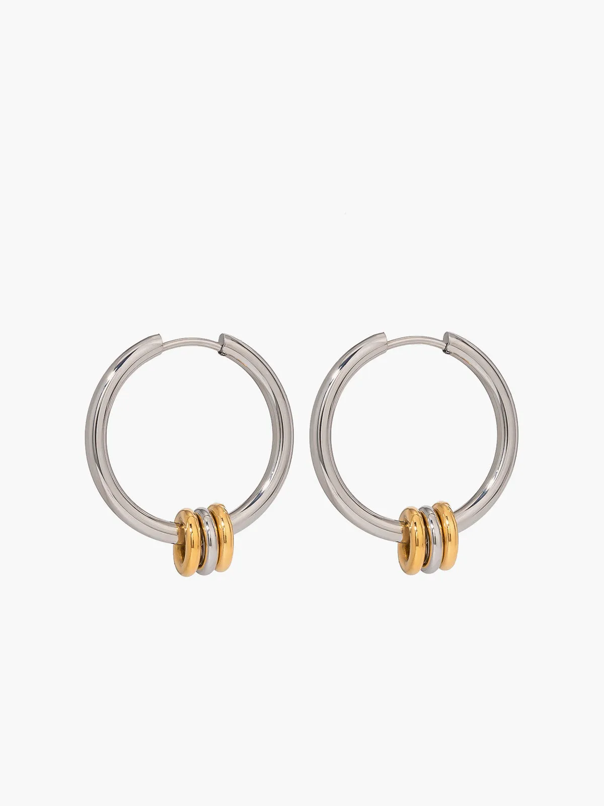 Tow Tone Beading Silver Hoop Earrings sold by COMMENSE product image thumbnail 2