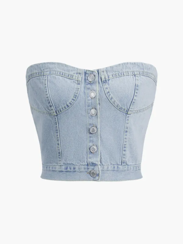 Denim Crop Corset Top made by COMMENSE