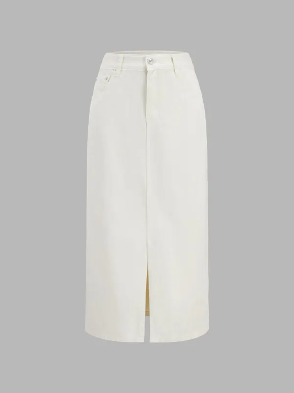 Utility Denim Maxi Skirt sold by COMMENSE