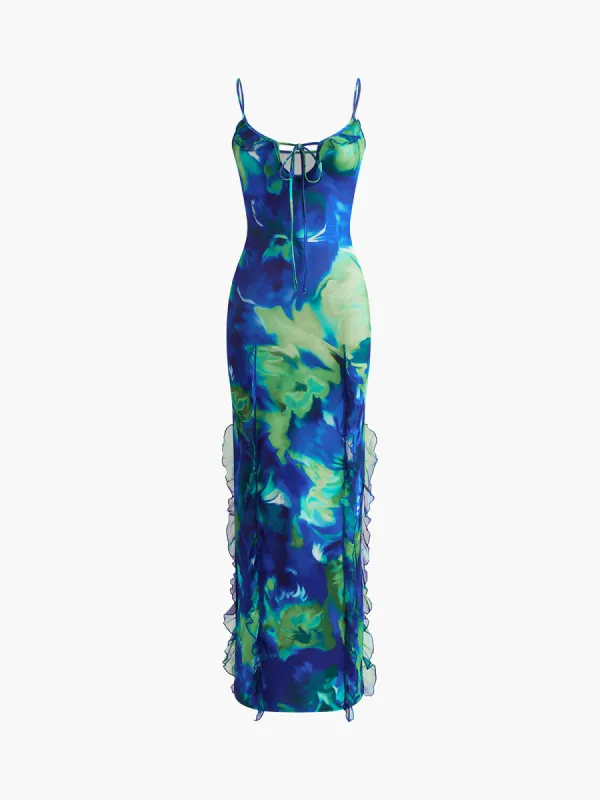 Lettuce Trim Tie Neck Stretch Dress sold by COMMENSE