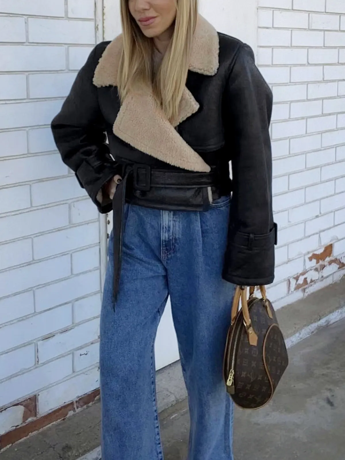 Too Blessed Sherpa Lined Shearling Leather Flight Jacket sold by COMMENSE product image thumbnail 5