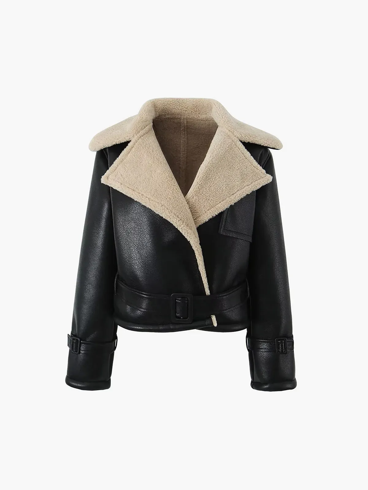 Too Blessed Sherpa Lined Shearling Leather Flight Jacket sold by COMMENSE product image thumbnail 2