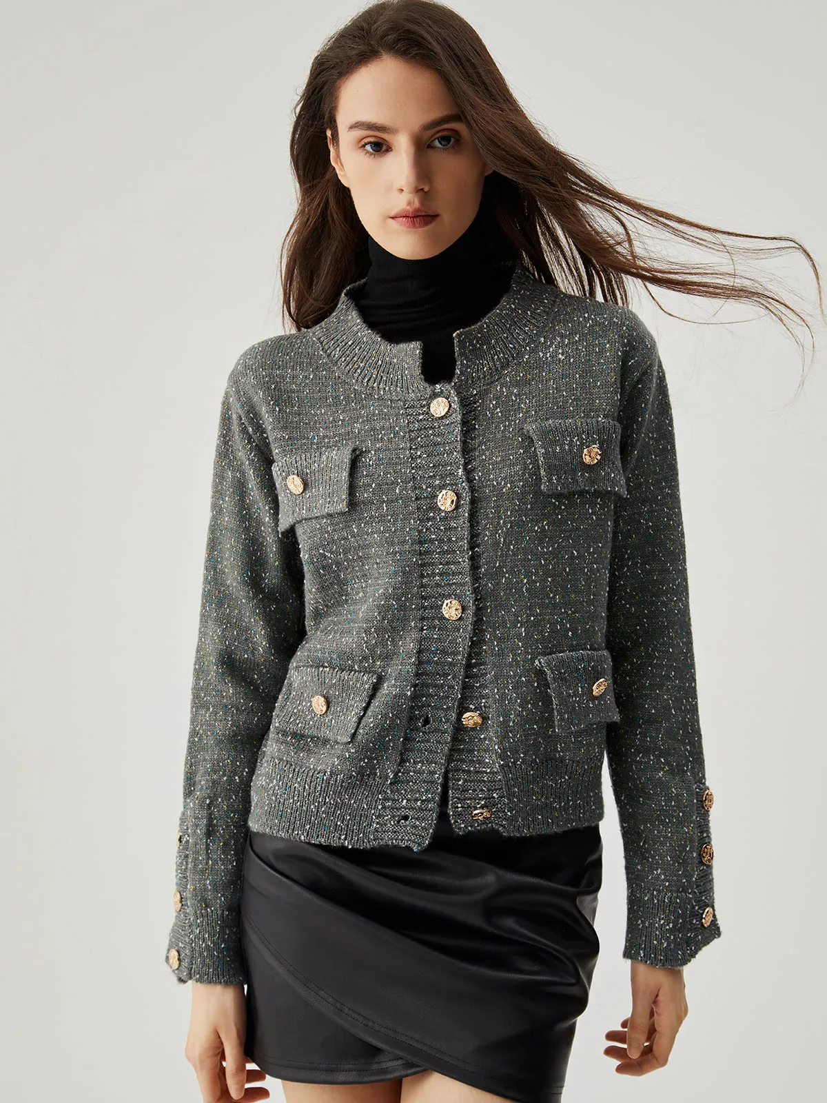 Colorful Dot Knit Metallic Button Cardigan sold by COMMENSE product image thumbnail 3