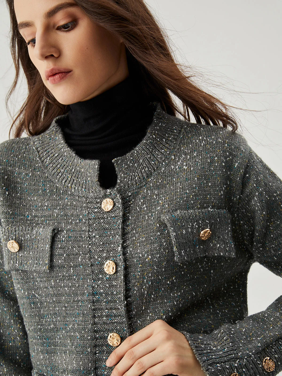 Colorful Dot Knit Metallic Button Cardigan sold by COMMENSE product image thumbnail 4