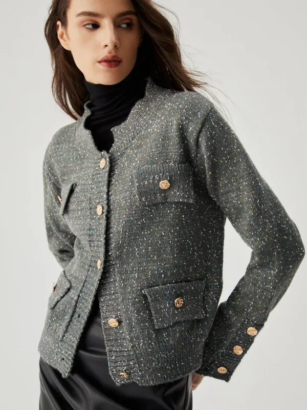 Colorful Dot Knit Metallic Button Cardigan made by COMMENSE