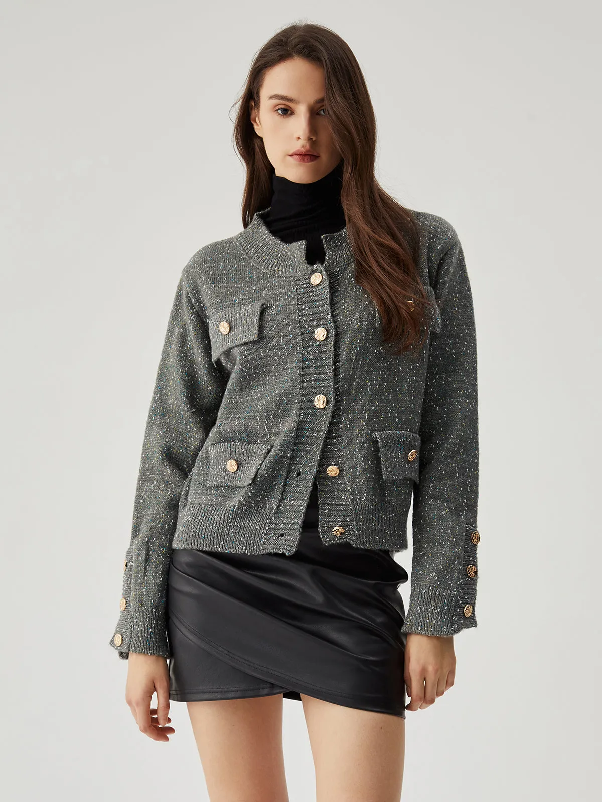 Colorful Dot Knit Metallic Button Cardigan sold by COMMENSE product image thumbnail 2