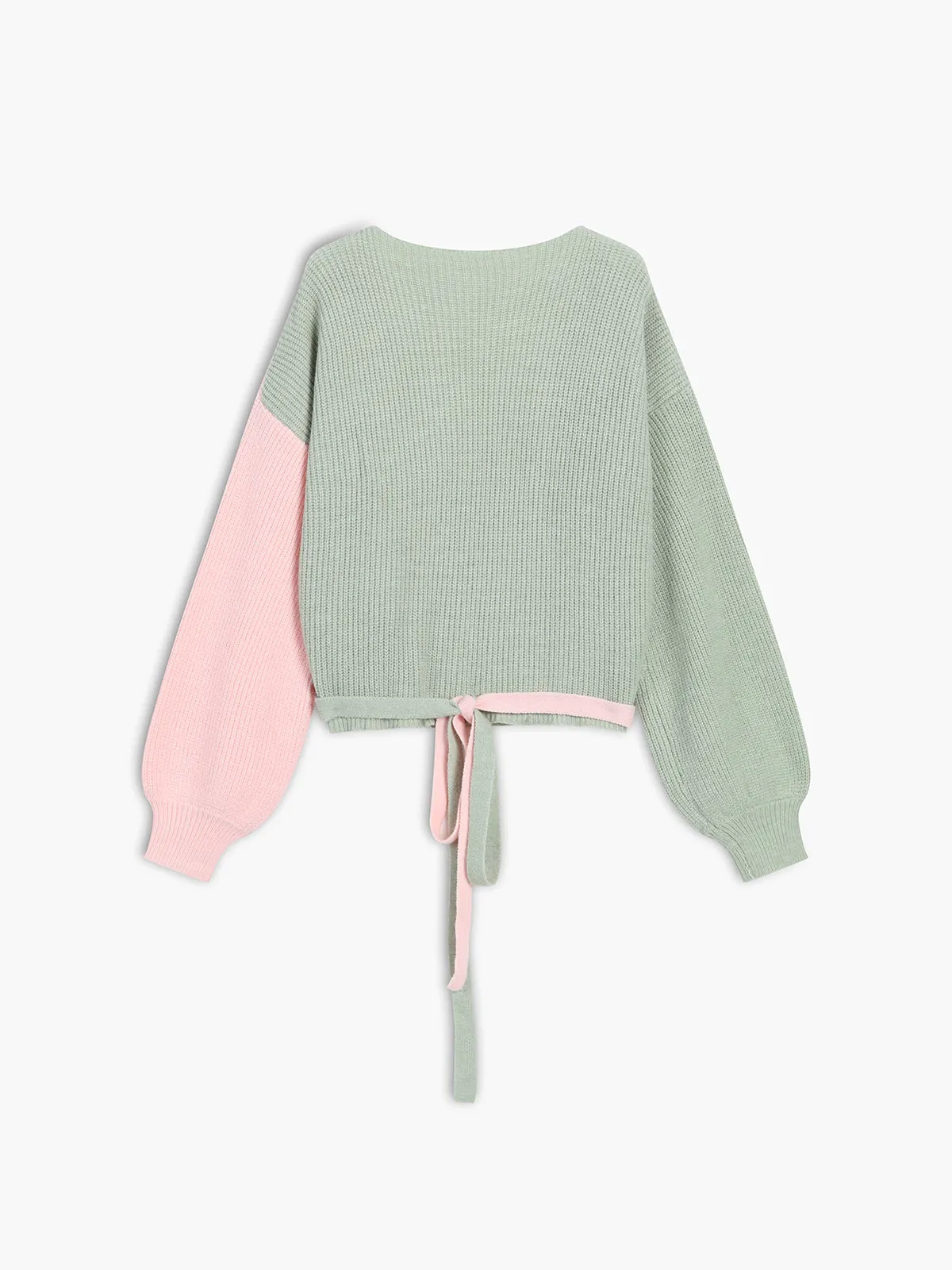 Two Tone Back Tie Wrap Cardigan sold by COMMENSE product image thumbnail 5