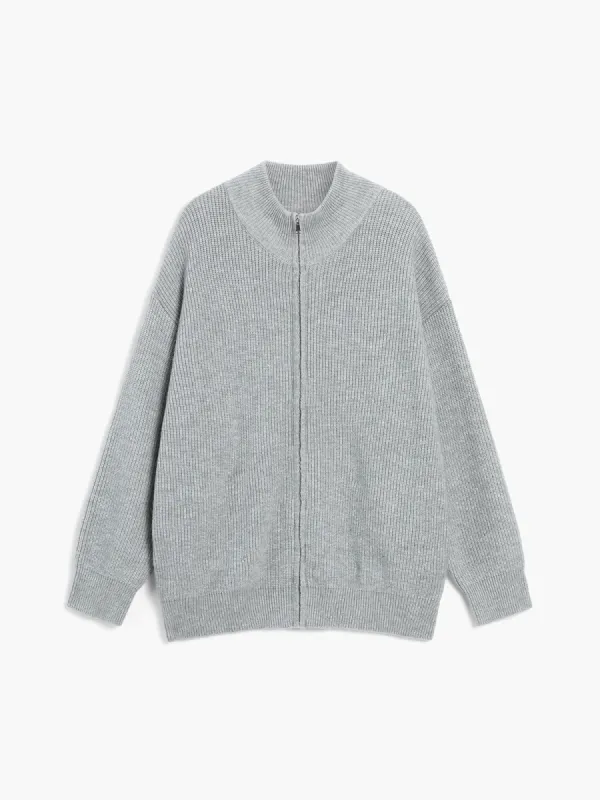 Charcoal Pockets Zip Up Cardigan made by COMMENSE