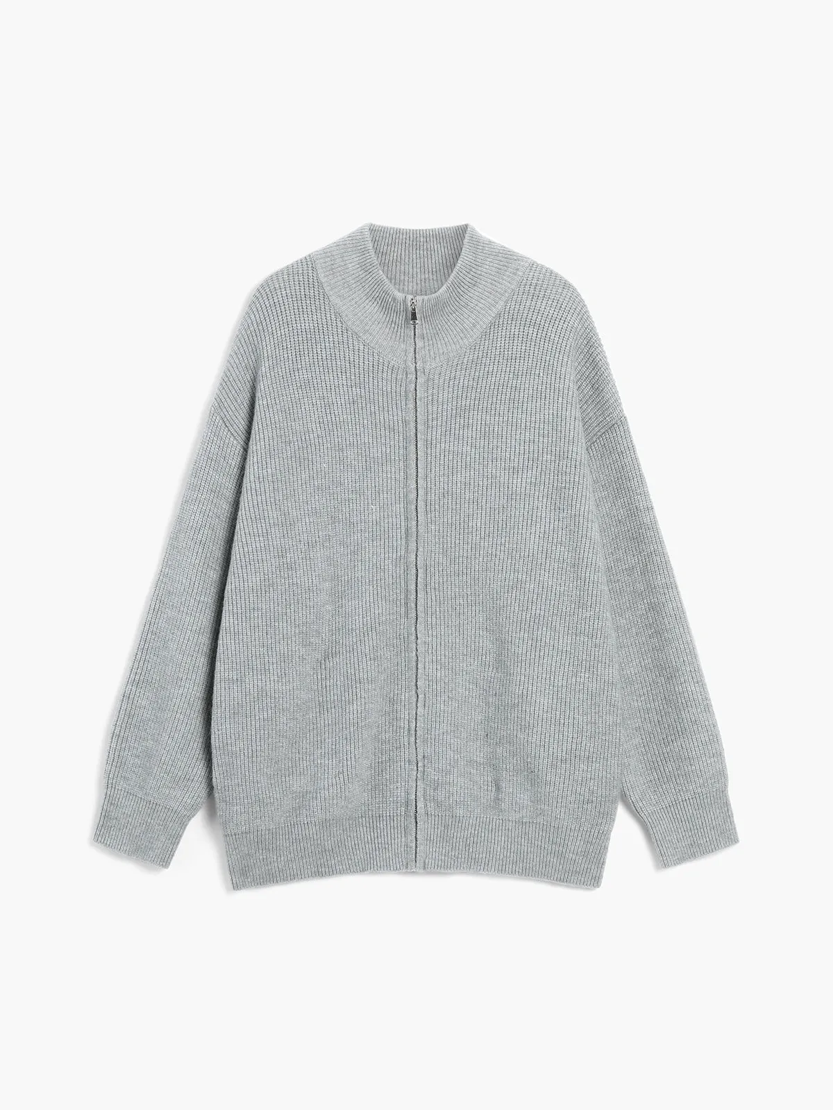 Charcoal Pockets Zip Up Cardigan sold by COMMENSE