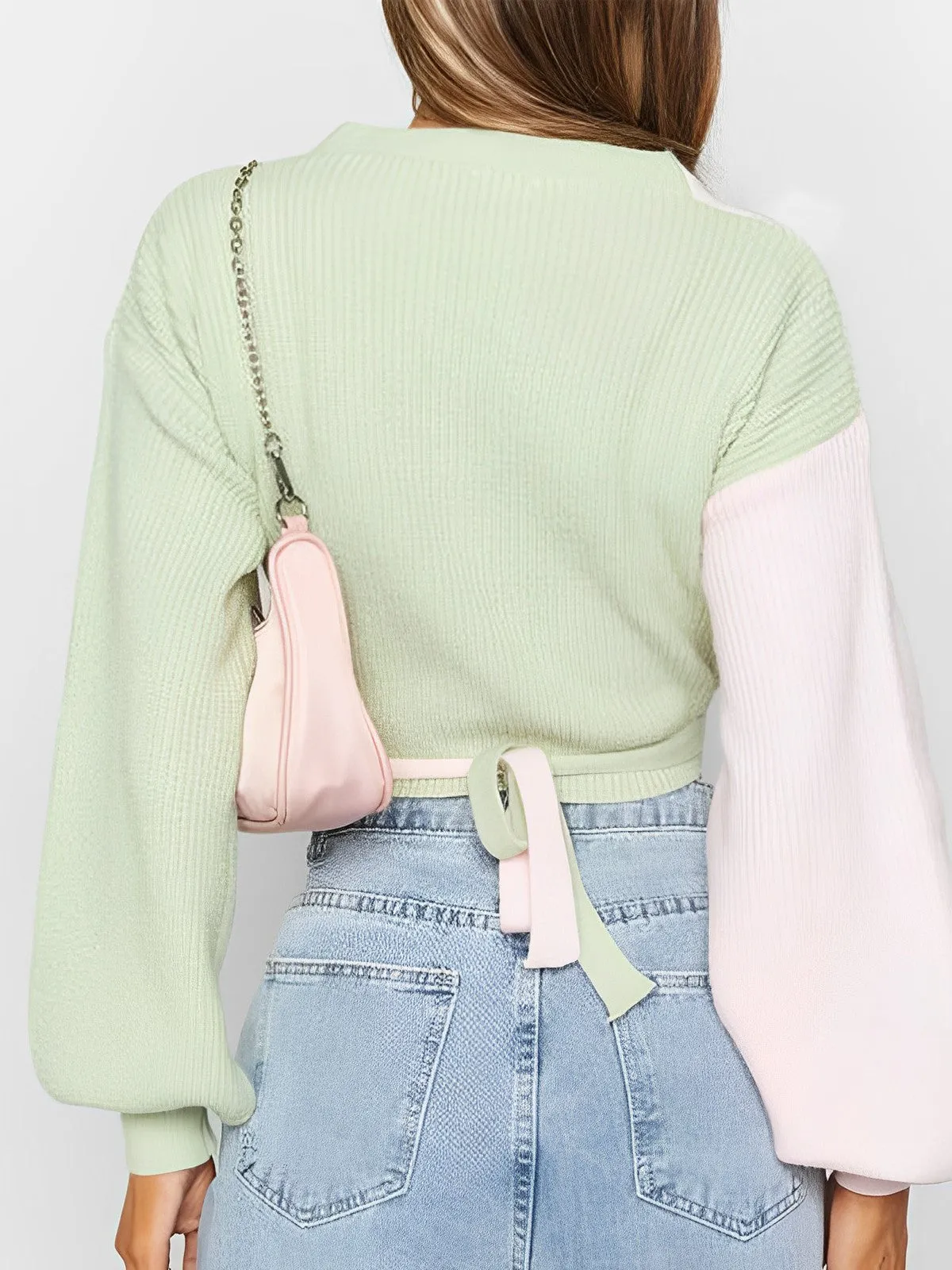 Two Tone Back Tie Wrap Cardigan sold by COMMENSE product image thumbnail 3