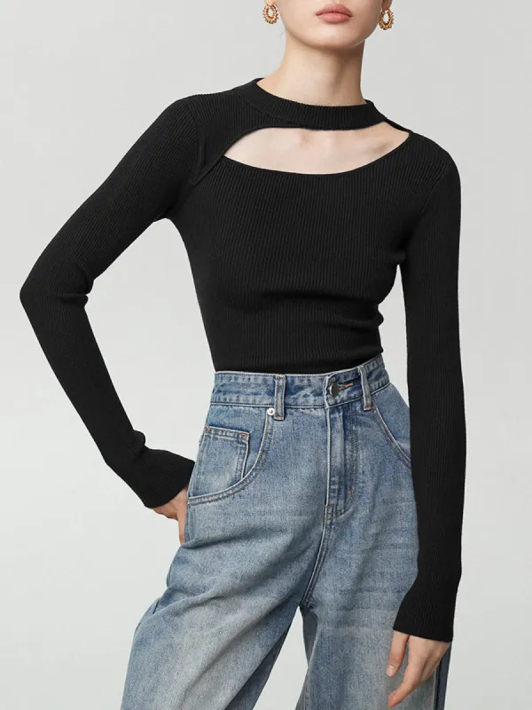 Halter Top Cutout Long Sleeve Shirt sold by COMMENSE