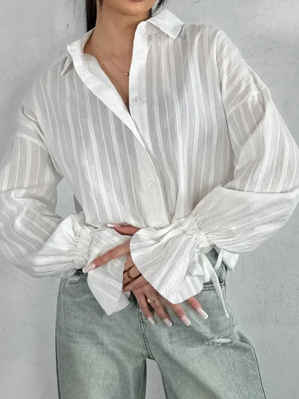 Cotton Lapel Bell-Sleeve Shirt sold by COMMENSE