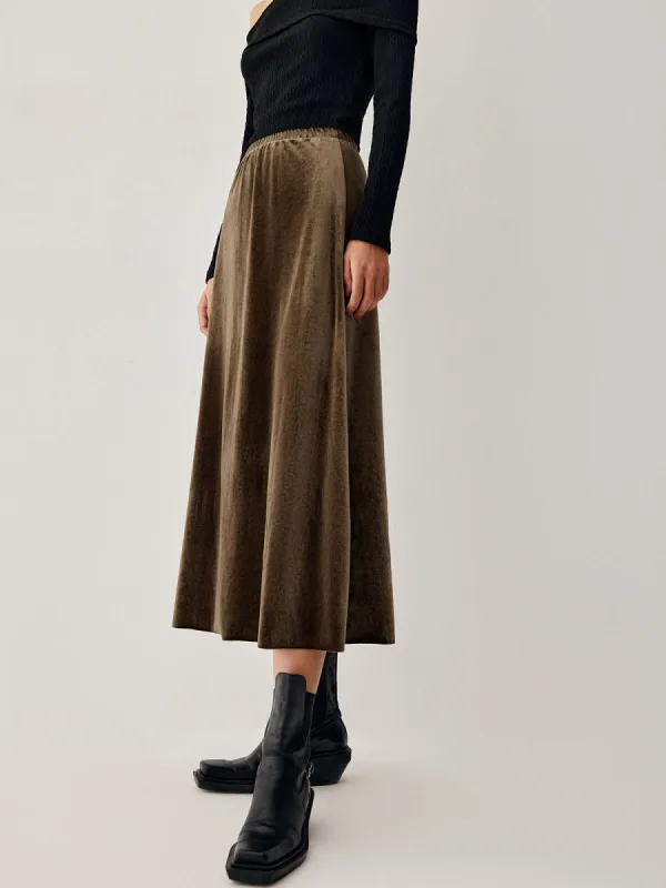 Mocha Velvet Maxi Skirt sold by COMMENSE