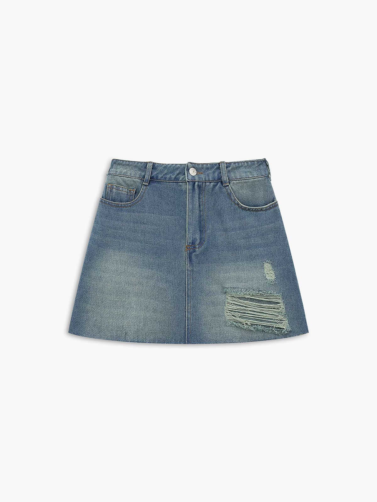 Ripped Denim Skirt sold by COMMENSE