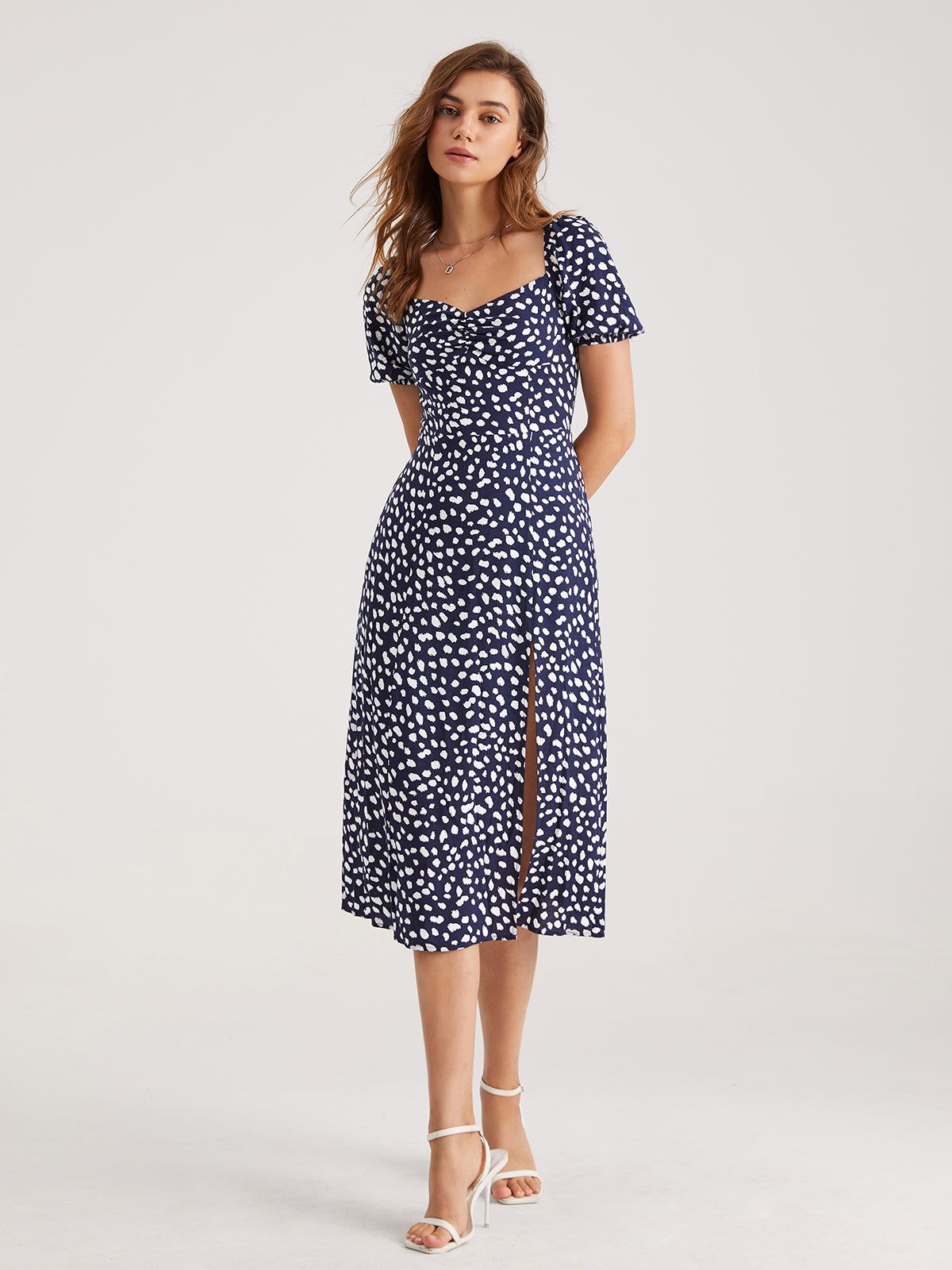 Petals Pattern Slit Floral Midi Dress sold by COMMENSE product image thumbnail 4