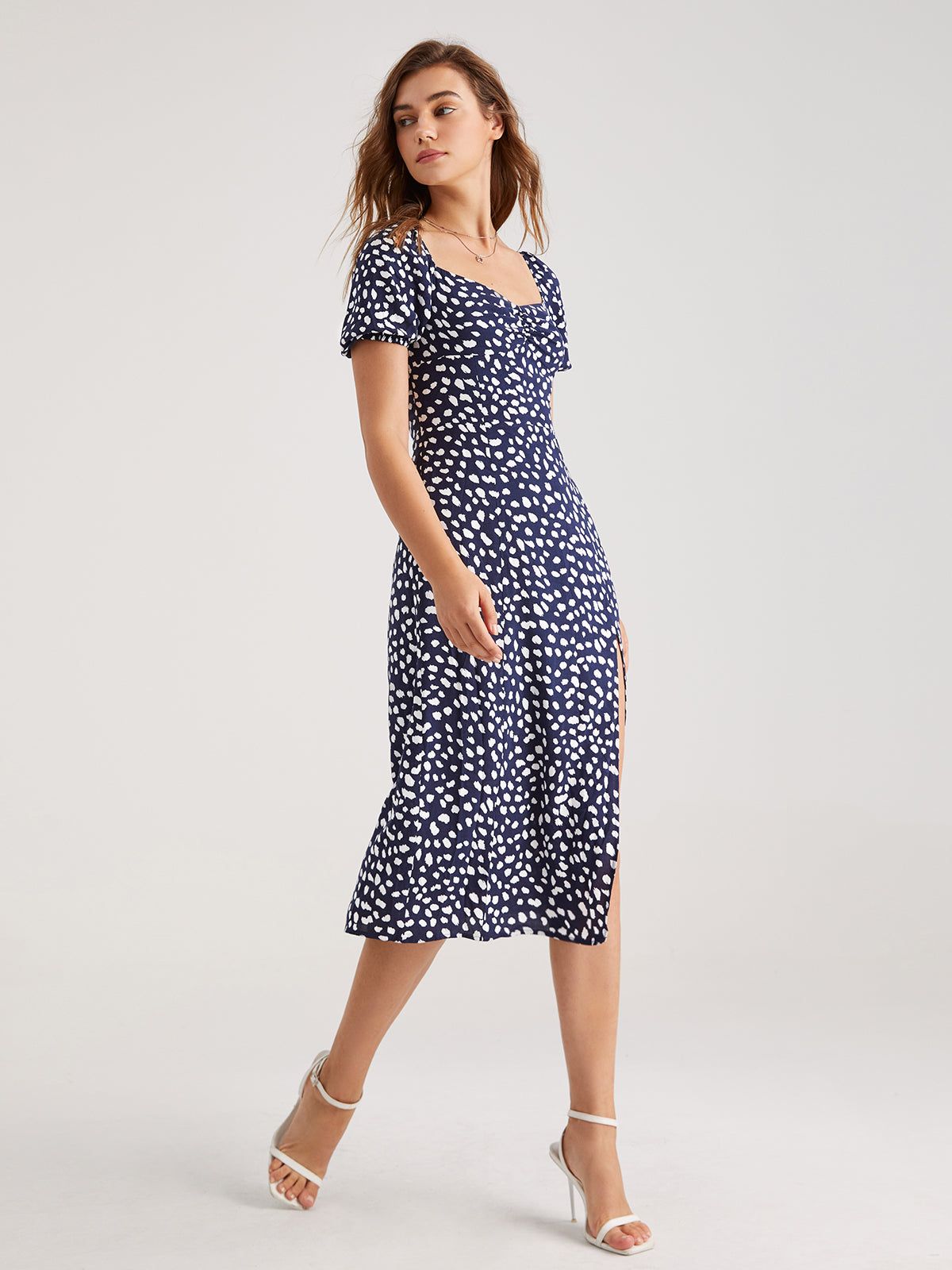 Petals Pattern Slit Floral Midi Dress sold by COMMENSE product image thumbnail 2