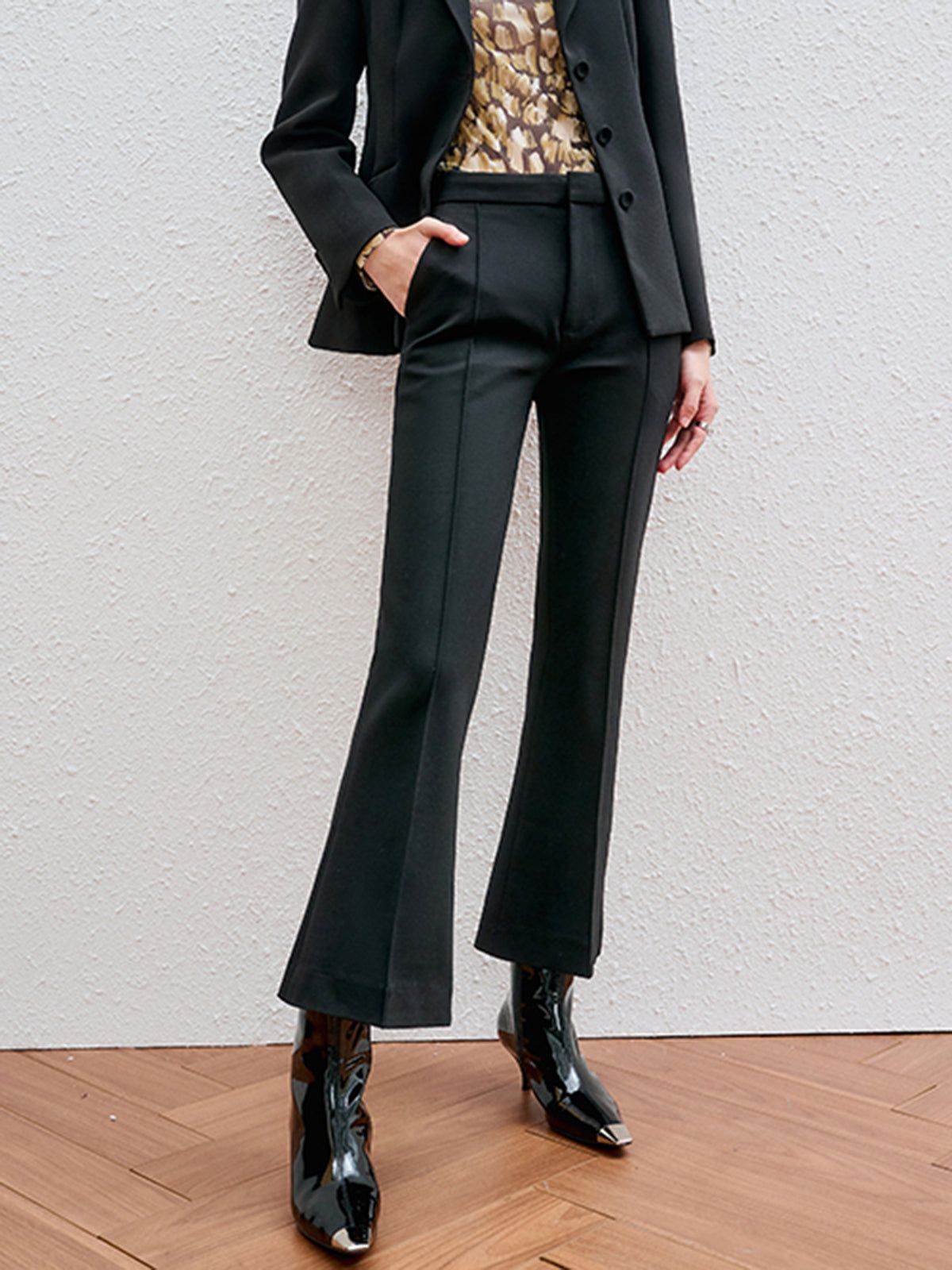 Solid Flared Leg Pants sold by COMMENSE product image thumbnail 2