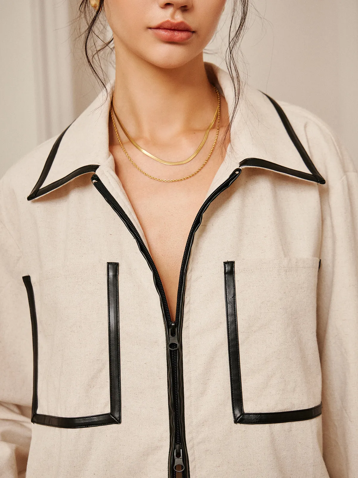 Cotton & Linen Double Zip Jacket sold by COMMENSE product image thumbnail 4