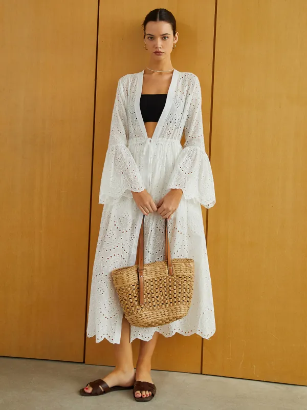 Ruffle Hem Embroidery Detail Midi Dress made by COMMENSE