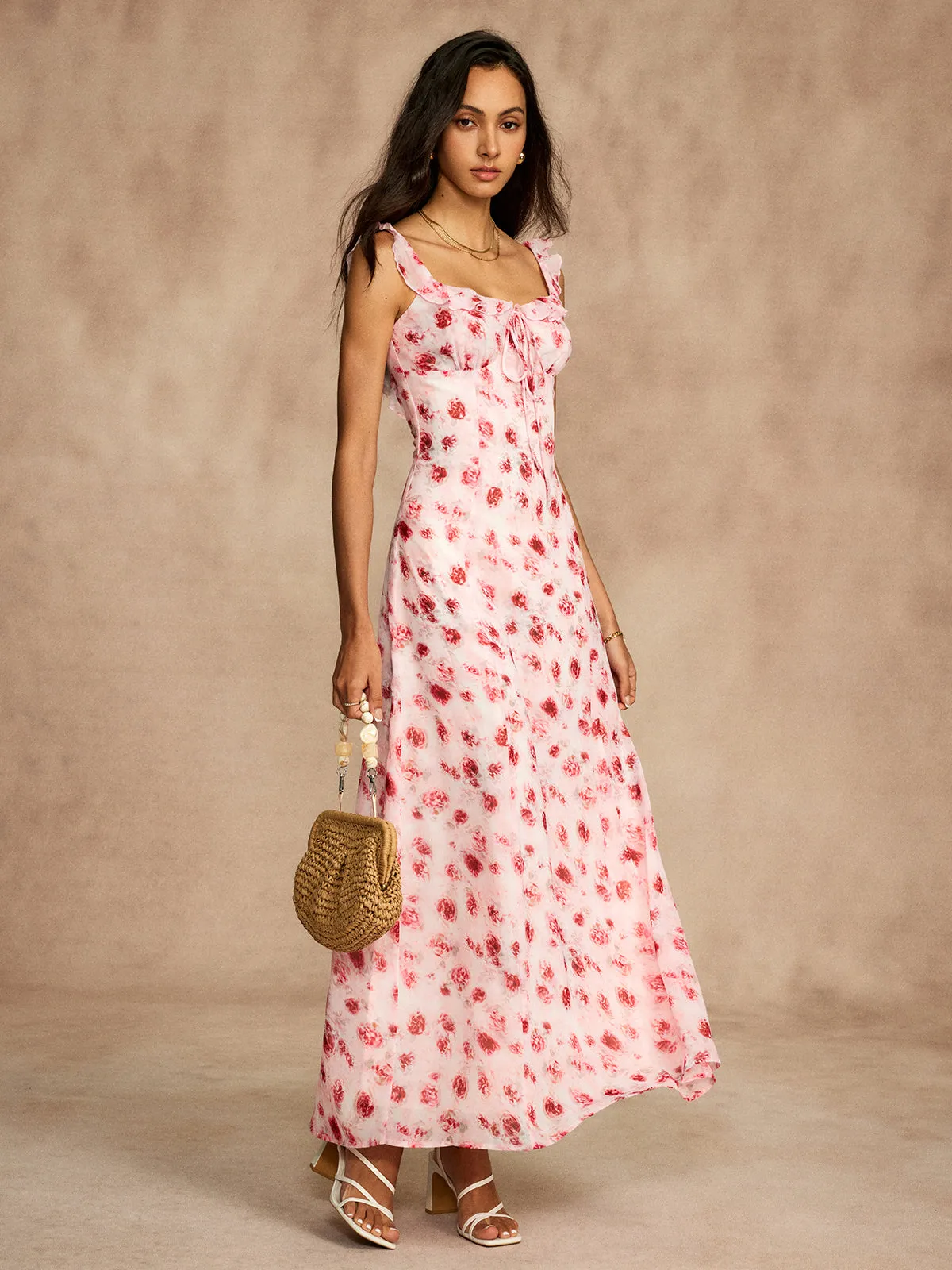 Printed Backless Tie Flowy Dress sold by COMMENSE product image thumbnail 3