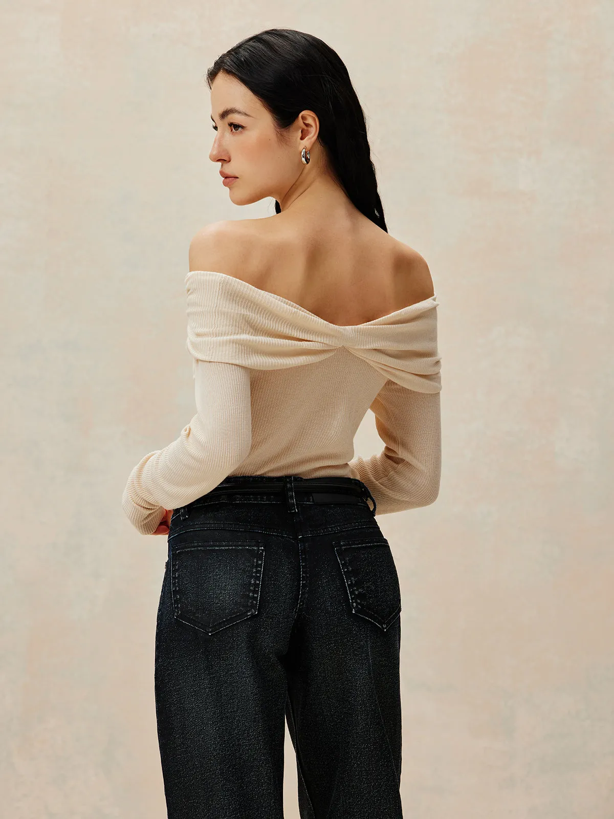 Off Shoulder Pleated Knit Top sold by COMMENSE product image thumbnail 2