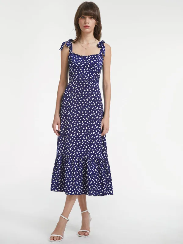Petals Print Ruffle Hem Strap Midi Dress sold by COMMENSE