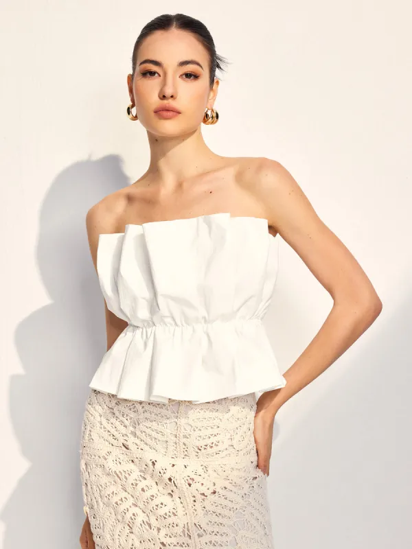 Pleated Ruffle Trim Tube Top sold by COMMENSE