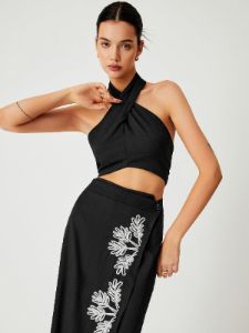 Cross Over Halter Open Back Tied Crop Top sold by COMMENSE