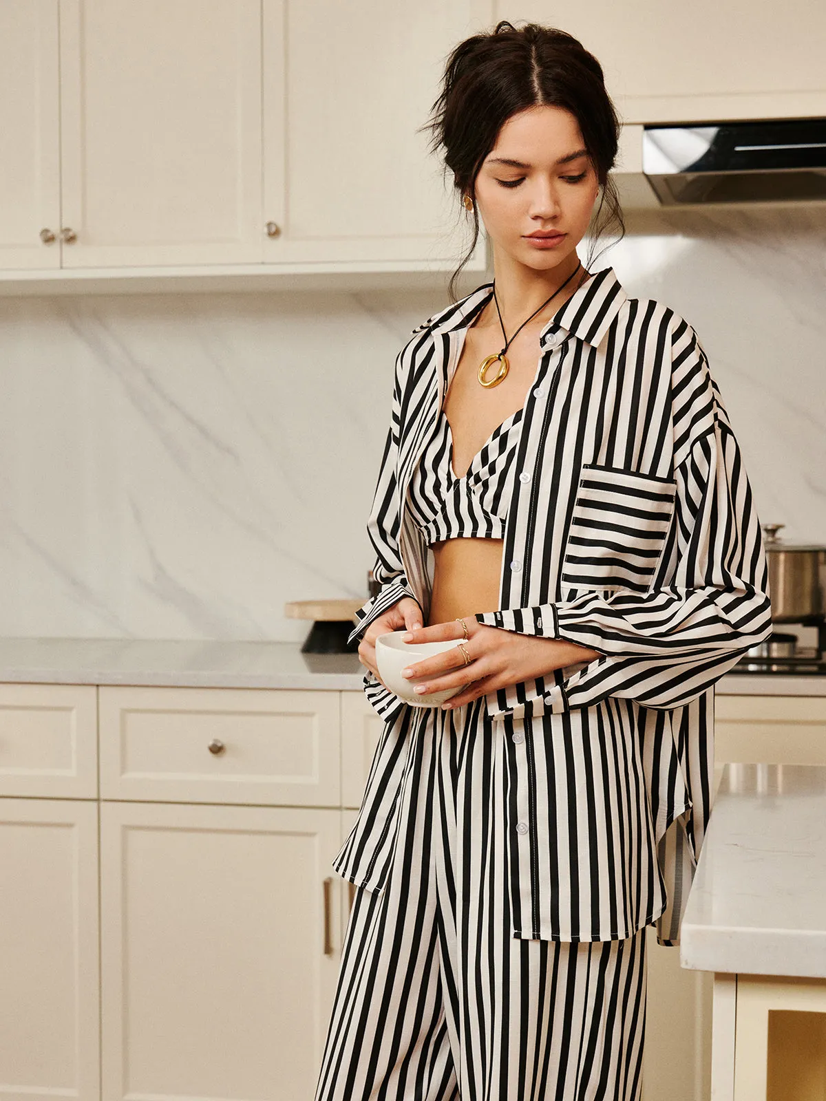 Pinstripe Pocket Three Piece Pants Set sold by COMMENSE product image thumbnail 5