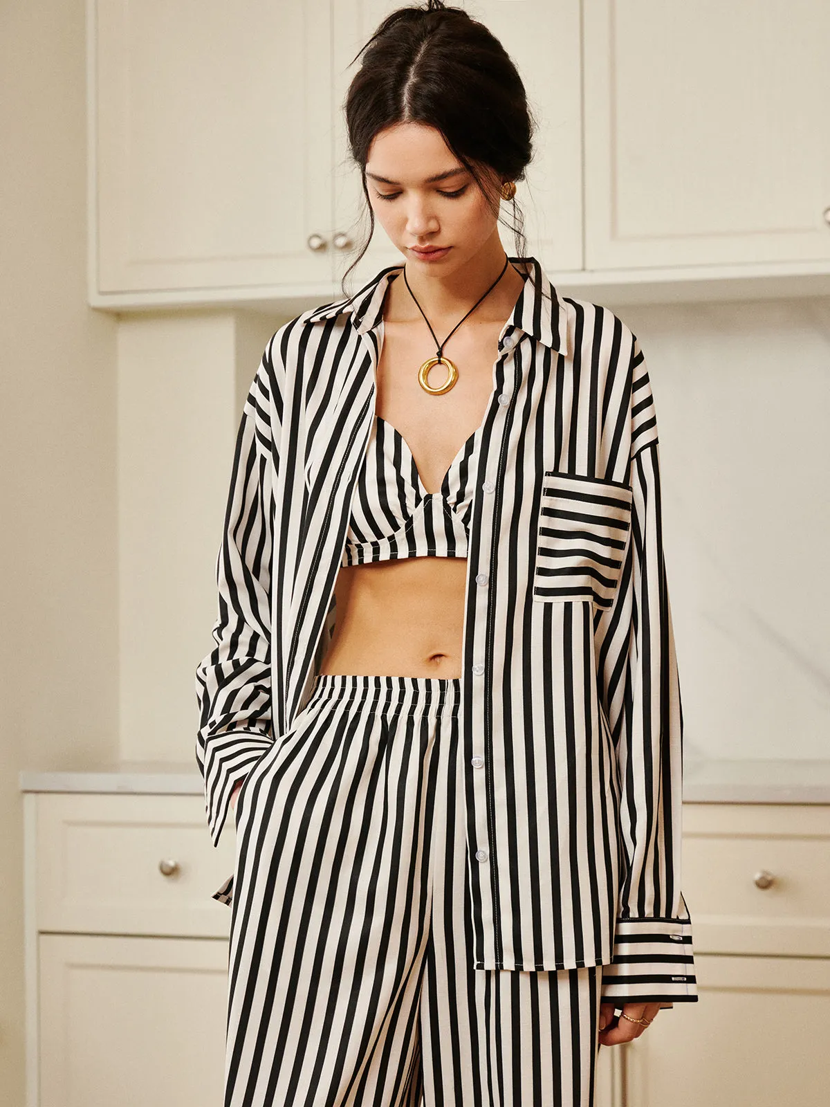 Pinstripe Pocket Three Piece Pants Set sold by COMMENSE product image thumbnail 3