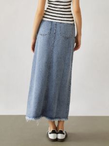 Denim Raw Hem Maxi Skirt sold by COMMENSE