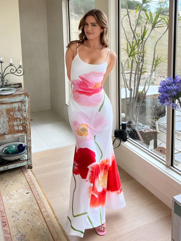 Open Back Floral Cami Long Dress sold by COMMENSE