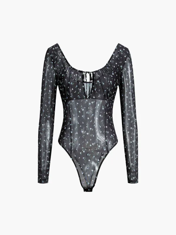 Floral Mesh Bodysuit sold by COMMENSE