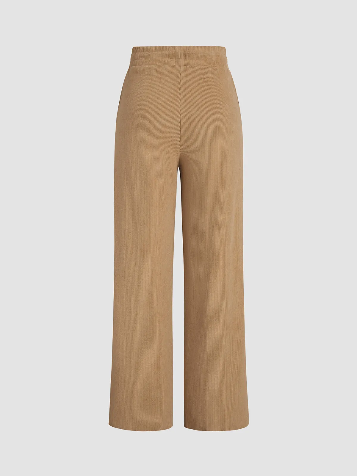 Camel Drawstring Ribbed Wide Leg Pants sold by COMMENSE product image thumbnail 2